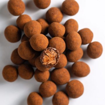 Chocolate-Cherry Nougat and Cacao Nib Cookie Dragées